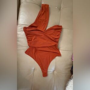 Lovers + Friends Rust Orange One-Shoulder Bodysuit